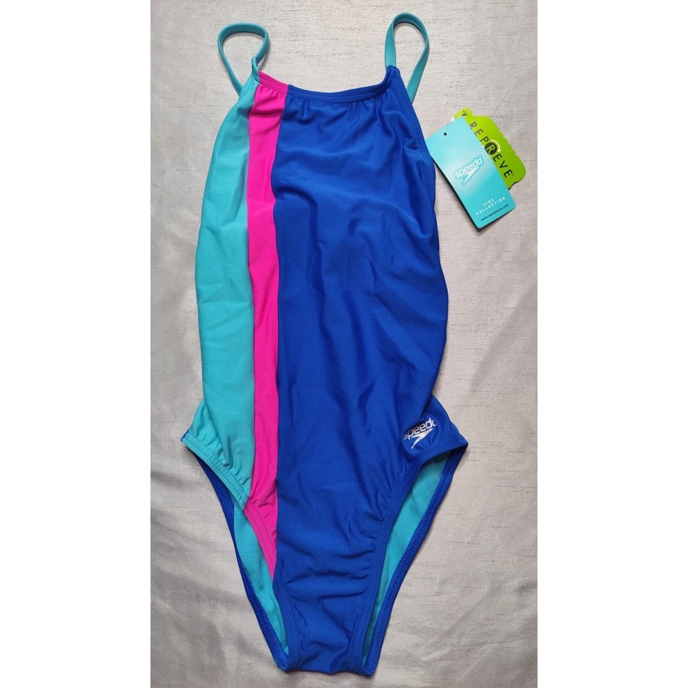 SPEEDO ENDURANCE Women 30 Chronos Blue One Piece Cheeky Tie Back Swimsuit NEW - Picture 3 of 13